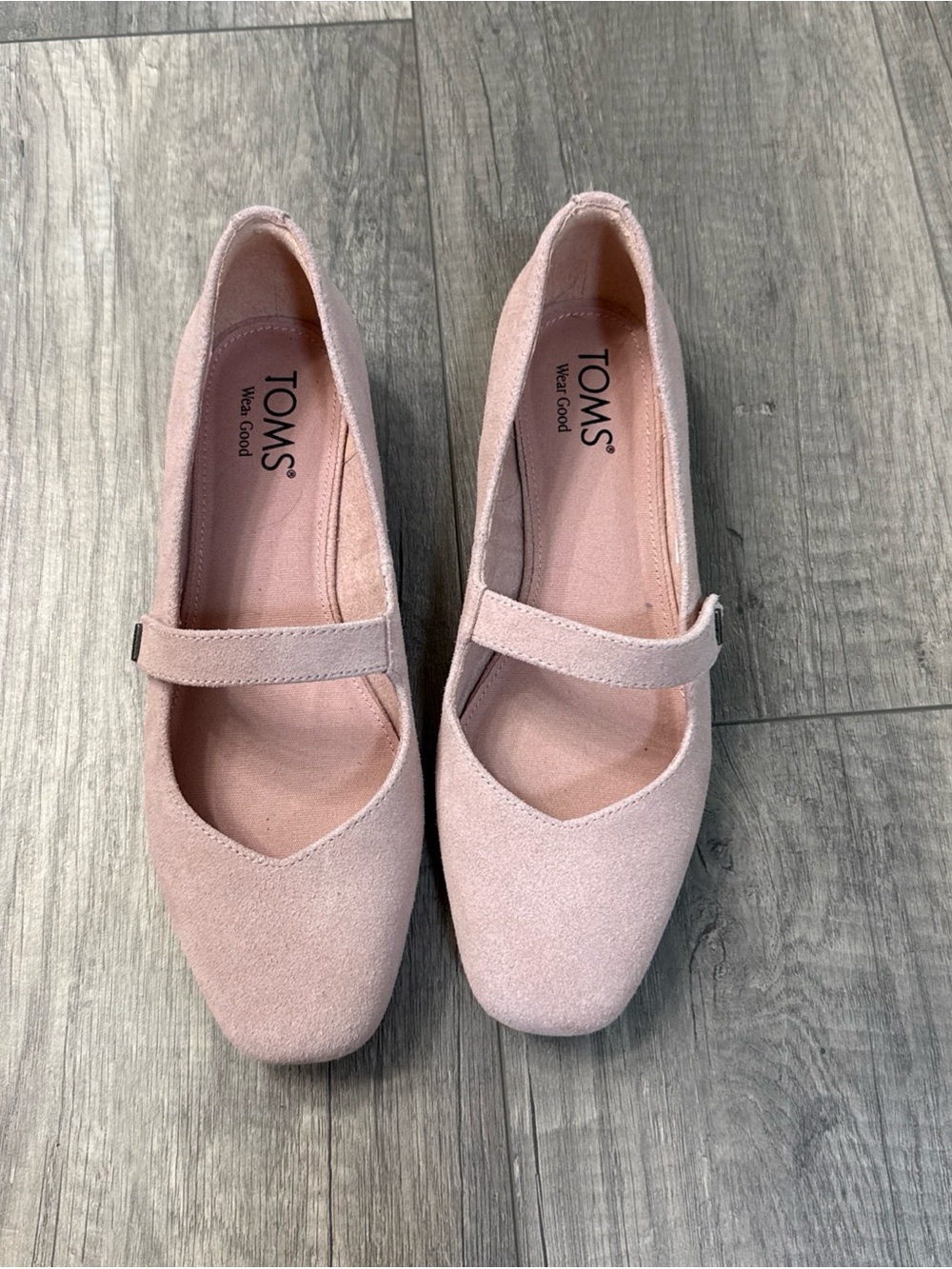 TOMS Pink Suede Mary Jane Flats with Strap